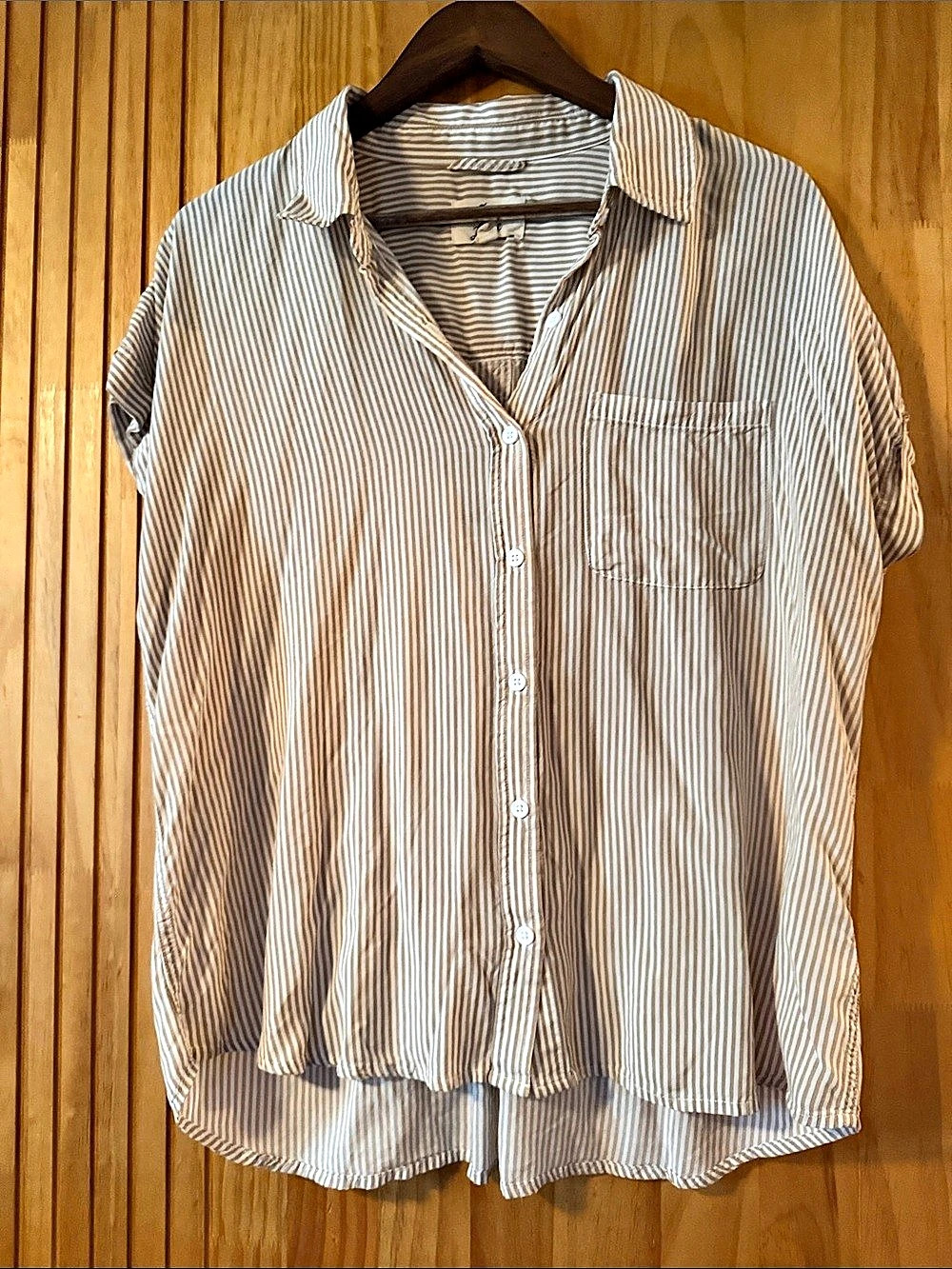 Cosmic Blue Love Ava Striped Short Sleeve Blouse Brown & White Large